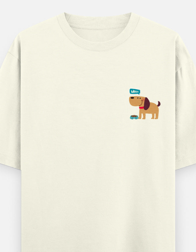 Fetching Good Vibes oversized t-shirt front pocket print — Off White drop-shoulder unisex tee | StyleUp.Today
