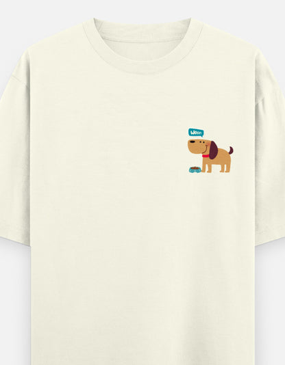 Fetching Good Vibes oversized t-shirt front pocket print — Off White drop-shoulder unisex tee | StyleUp.Today