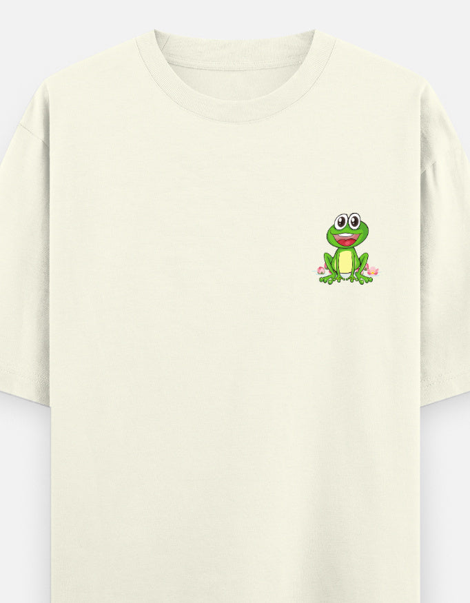 Leap Of Faith oversized t-shirt front pocket print — Off White drop-shoulder unisex tee | StyleUp.Today