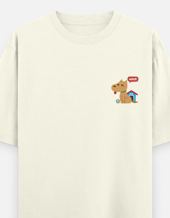 Paw-Sible Life oversized t-shirt front pocket print — Off White drop-shoulder unisex tee | StyleUp.Today