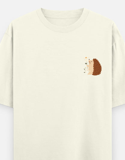 Prickly But Lovable oversized t-shirt front pocket print — Off White drop-shoulder unisex tee | StyleUp.Today