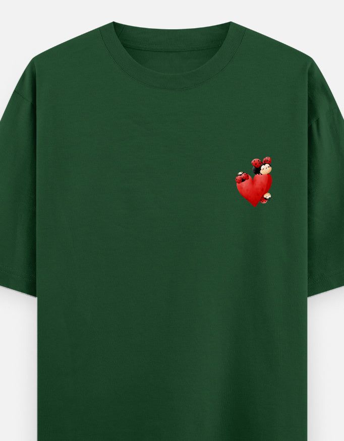 Spot On oversized t-shirt front pocket print — Bottle Green drop-shoulder unisex tee | StyleUp.Today