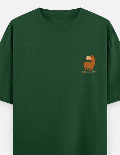 Neigh-Sayers oversized t-shirt front pocket print — Bottle Green drop-shoulder unisex tee | StyleUp.Today