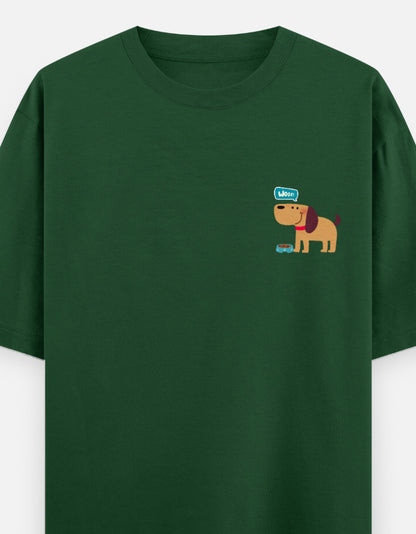 Fetching Good Vibes oversized t-shirt front pocket print — Bottle Green drop-shoulder unisex tee | StyleUp.Today