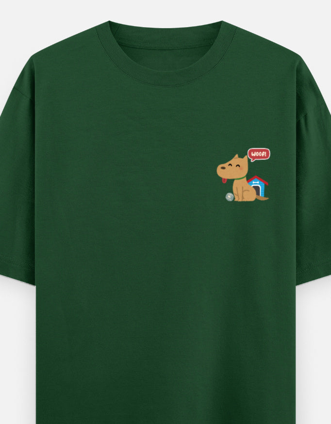 Paw-Sible Life oversized t-shirt front pocket print — Bottle Green drop-shoulder unisex tee | StyleUp.Today