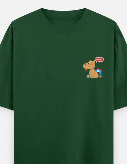Paw-Sible Life oversized t-shirt front pocket print — Bottle Green drop-shoulder unisex tee | StyleUp.Today