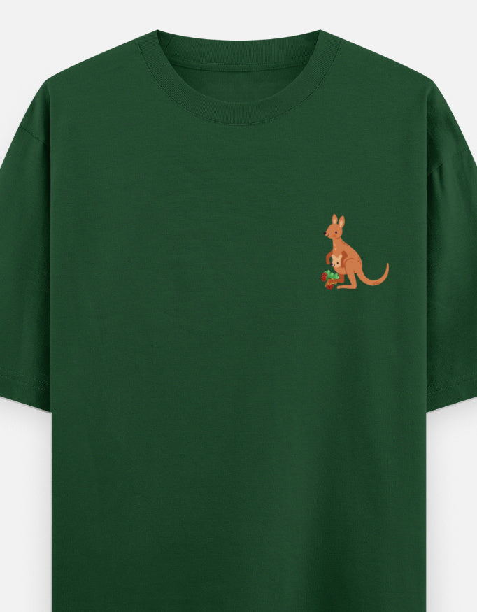 Jumping To Conclusions oversized t-shirt front pocket print — Bottle Green drop-shoulder unisex tee | StyleUp.Today