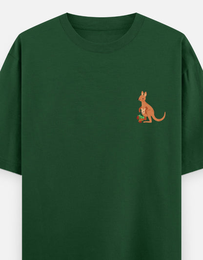 Jumping To Conclusions oversized t-shirt front pocket print — Bottle Green drop-shoulder unisex tee | StyleUp.Today
