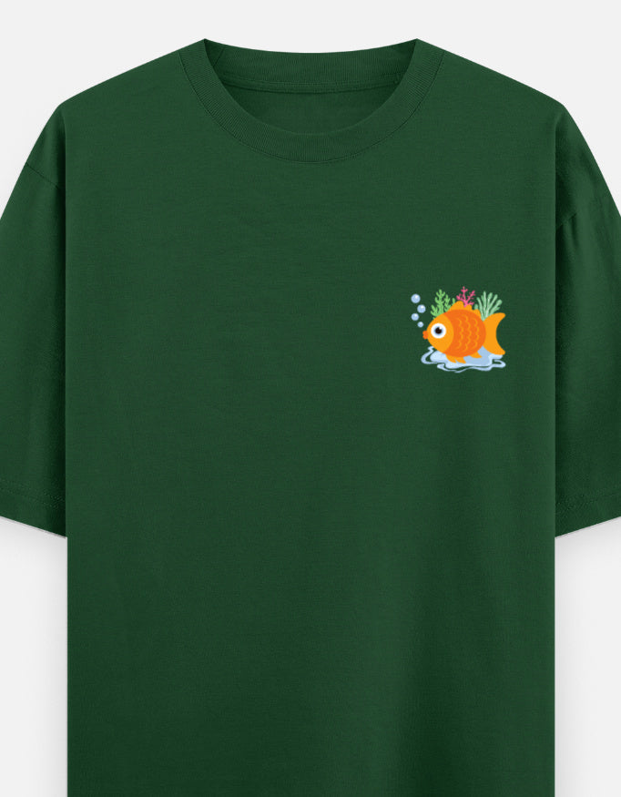 Follow Bubbles oversized t-shirt front pocket print — Bottle Green drop-shoulder unisex tee | StyleUp.Today
