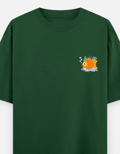Follow Bubbles oversized t-shirt front pocket print — Bottle Green drop-shoulder unisex tee | StyleUp.Today