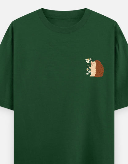 Prickly But Lovable oversized t-shirt front pocket print — Bottle Green drop-shoulder unisex tee | StyleUp.Today