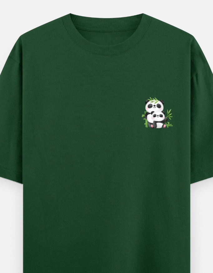Snack Away oversized t-shirt front pocket print — Bottle Green drop-shoulder unisex tee | StyleUp.Today