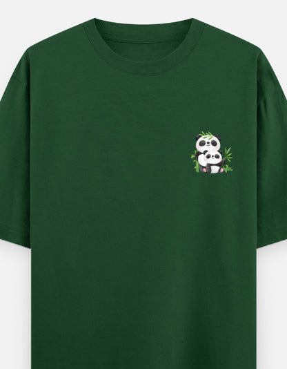 Snack Away oversized t-shirt front pocket print — Bottle Green drop-shoulder unisex tee | StyleUp.Today