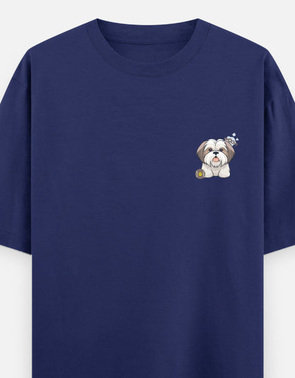 Sassy Shih Tzu oversized t-shirt front pocket print — Royal Blue drop-shoulder unisex tee | StyleUp.Today