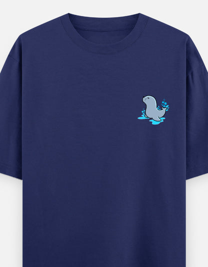 Seal Of Approval oversized t-shirt front pocket print — Royal Blue drop-shoulder unisex tee | StyleUp.Today