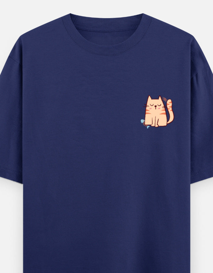 Purr-Sistent oversized t-shirt front pocket print — Royal Blue drop-shoulder unisex tee | StyleUp.Today