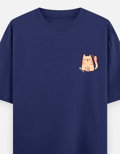 Purr-Sistent oversized t-shirt front pocket print — Royal Blue drop-shoulder unisex tee | StyleUp.Today