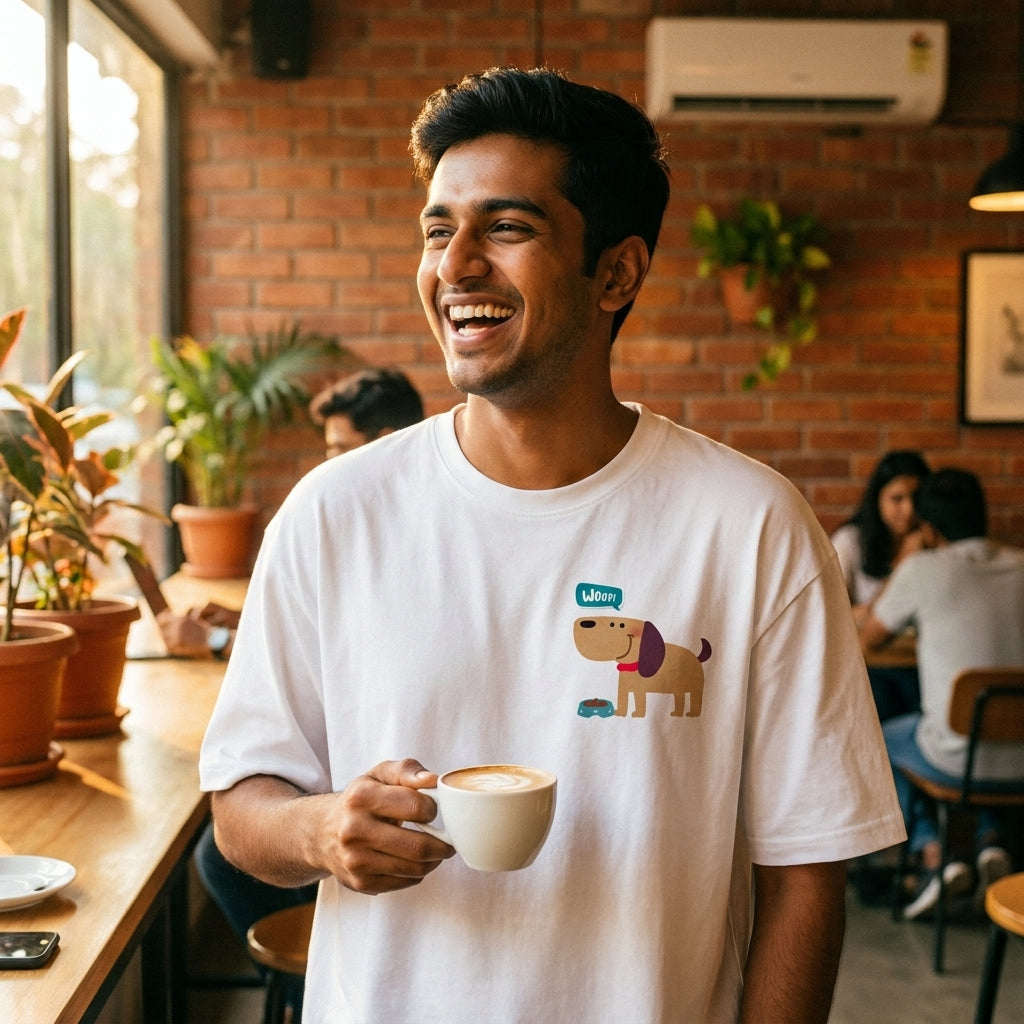 Fetching Good Vibes oversized t-shirt front pocket print — varies drop-shoulder unisex tee | StyleUp.Today