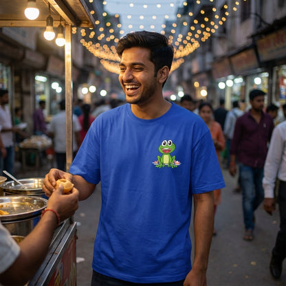 Leap Of Faith oversized graphic tee worn in an Indian street-style setting — Royal Blue streetwear India | StyleUp.Today
