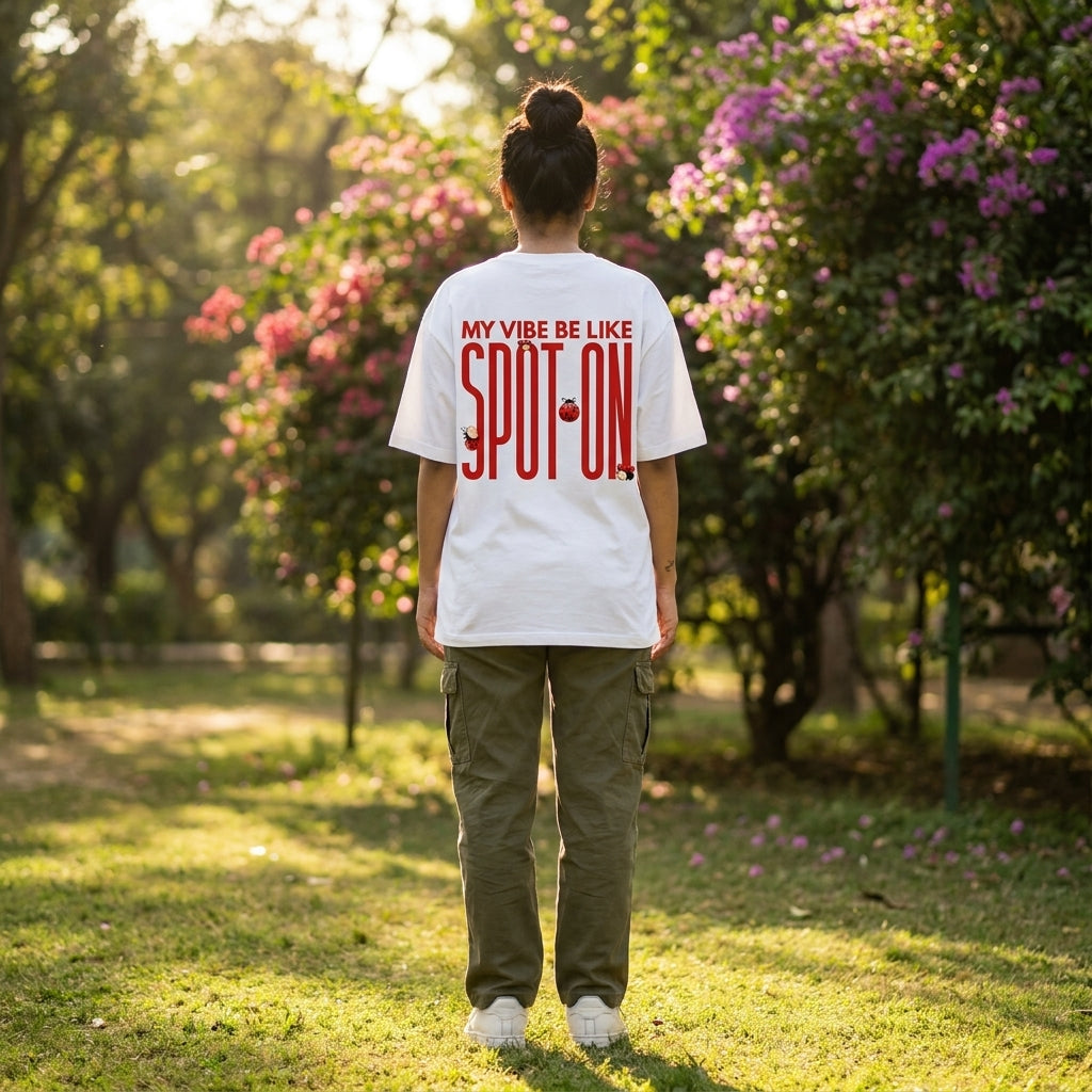 Spot On oversized graphic tee worn in an Indian street-style setting — Baby Blue streetwear India | StyleUp.Today