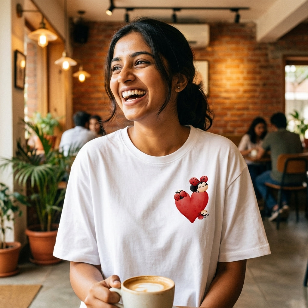 Spot On oversized graphic tee worn in an Indian street-style setting — Baby Blue streetwear India | StyleUp.Today