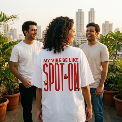 Spot On oversized graphic tee worn in an Indian street-style setting — Baby Blue streetwear India | StyleUp.Today