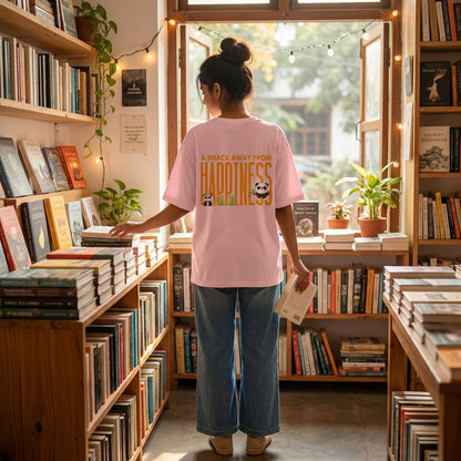 Snack Away oversized t-shirt back design — A Snack Away From Happiness — varies unisex cotton tee | StyleUp.Today